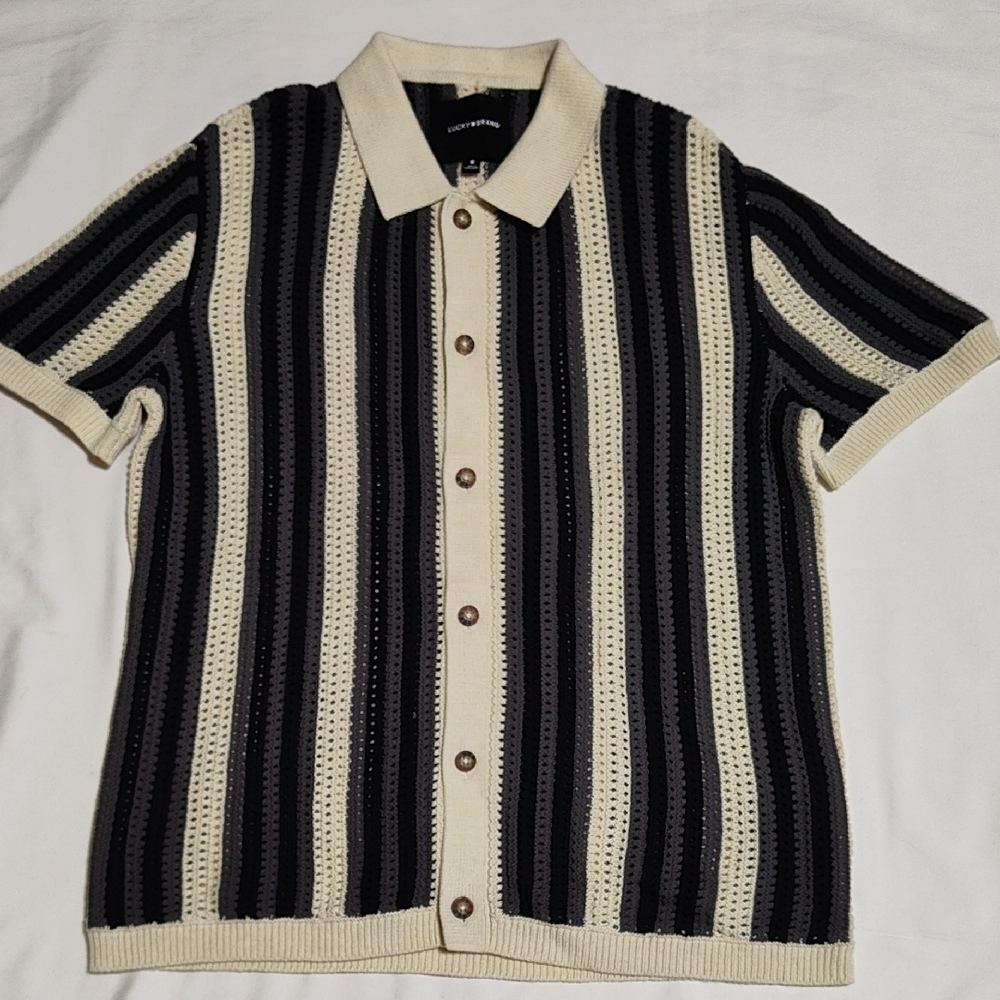 Urban Outfitters Black and Cream Striped Button Down Shirt